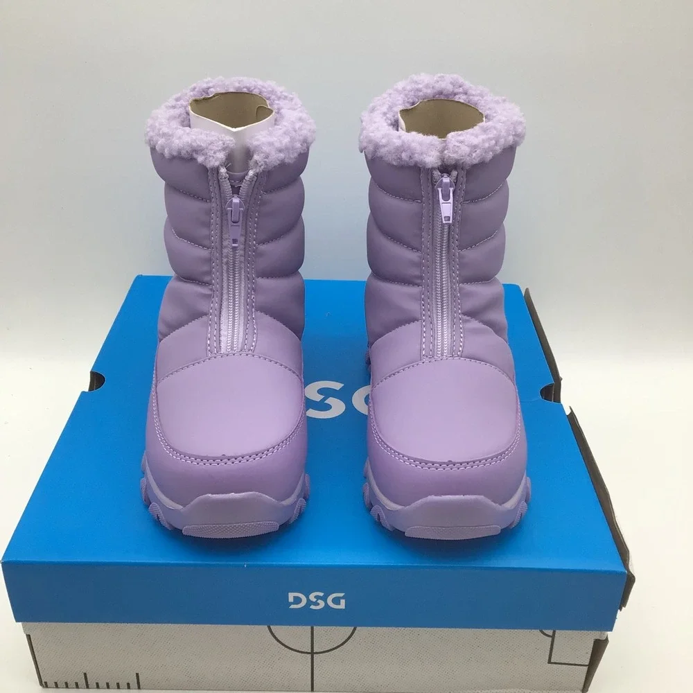 DSG Menace Kids Purple Puffer Winter Snow Boots Faux Fur Trim Size 3 NEW